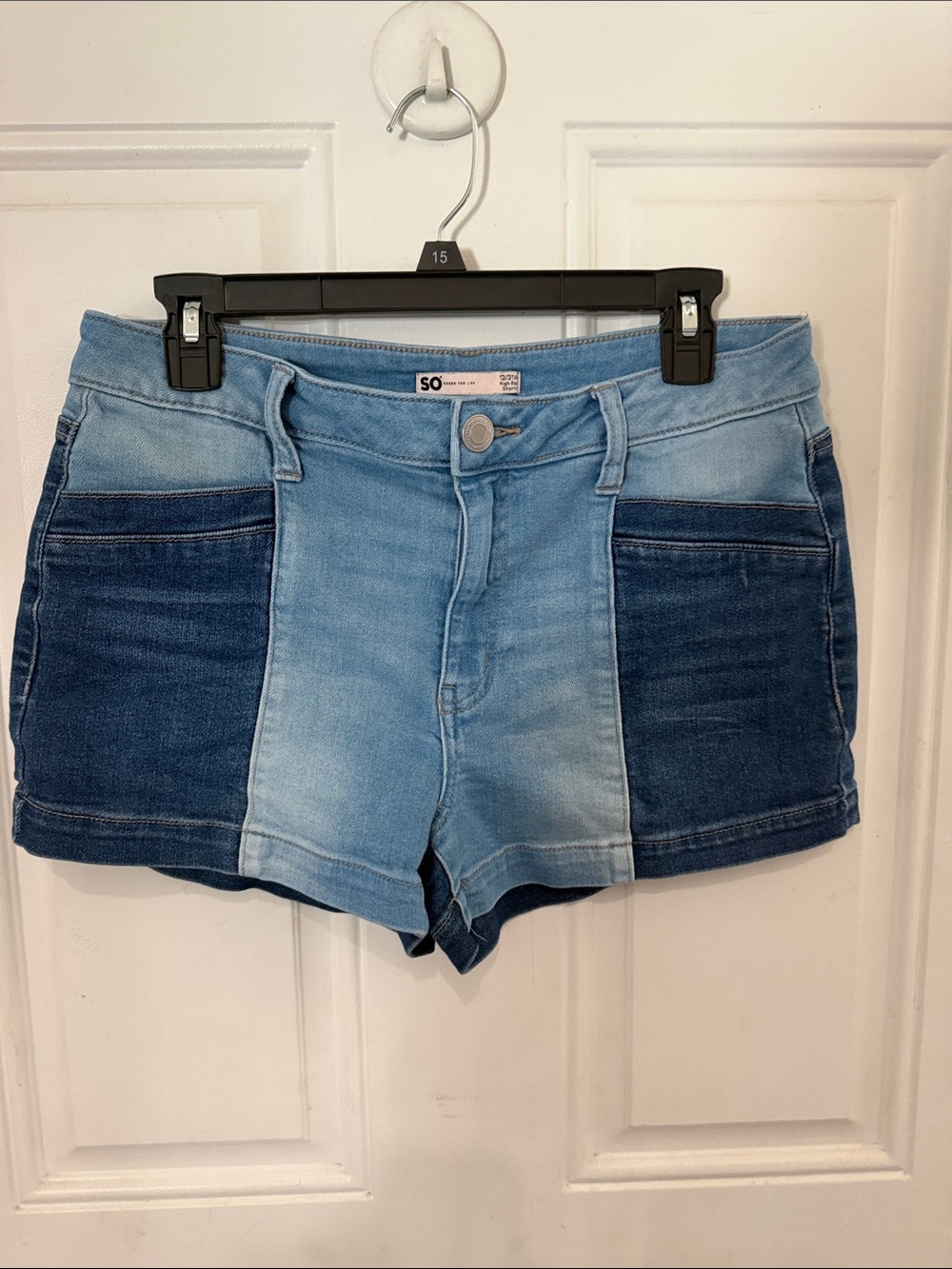 SO Two-Tone Light and Dark Blue Patchwork Denim Shorts